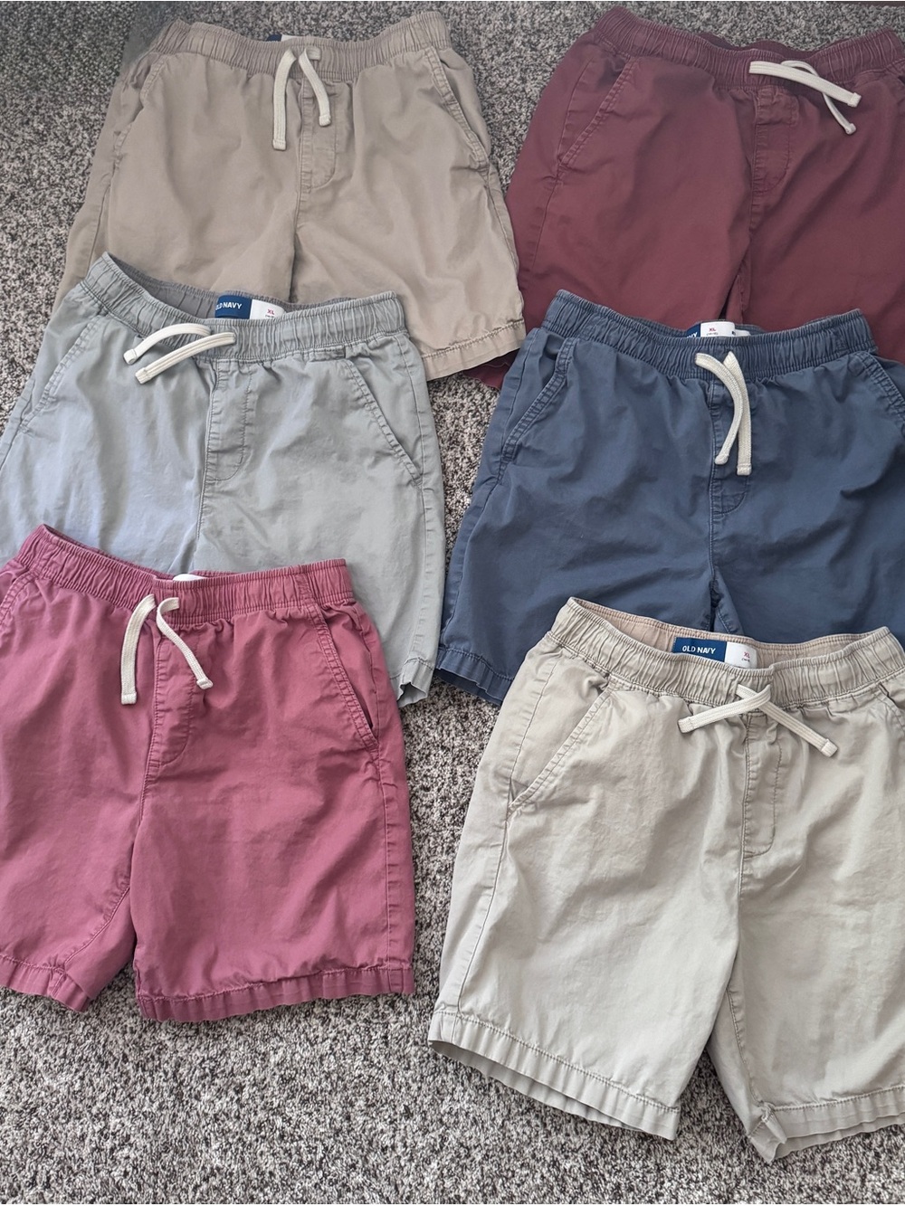 Old Navy Boys XLarge Pull-On Shorts — Pink, khaki, Tan, Blue, Gray, Burgundy